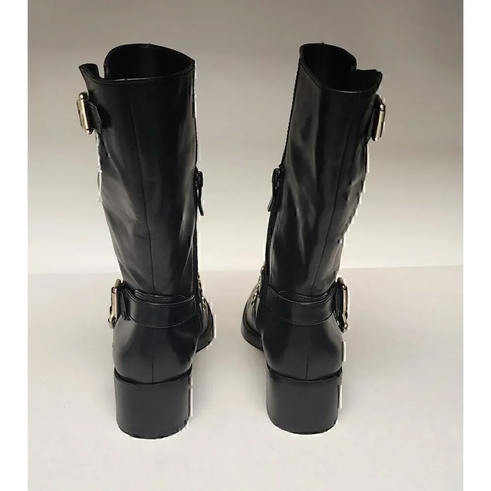 BCBGeneration BC-Halen Black Leather Studded Buckle Boots 7B/37